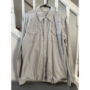 Full Circle Mens Grey Striped Western Distressed Yoke Button Down Shirt XL